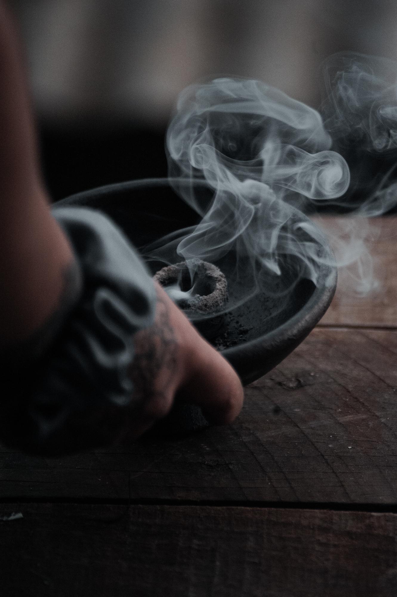 close detail of smoked element on slate